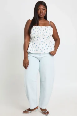 Top Péplum Grande Taille En Popeline À Imprimé Fleuri Ditsy Avec Détail Corset