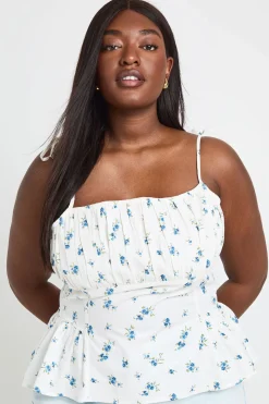 Top Péplum Grande Taille En Popeline À Imprimé Fleuri Ditsy Avec Détail Corset