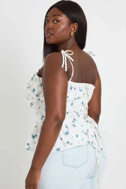 Top Péplum Grande Taille En Popeline À Imprimé Fleuri Ditsy Avec Détail Corset
