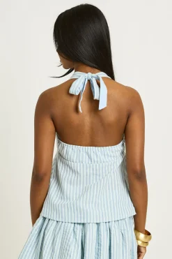 boohoo Top Péplum Rayé À Encolure Licou Avec Lien Devant<Femme Tops