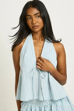 boohoo Top Péplum Rayé À Encolure Licou Avec Lien Devant<Femme Tops