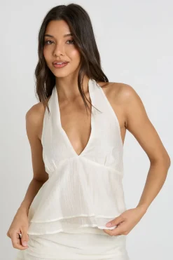 boohoo Top Péplum Texturé À Col Licou<Femme Tops