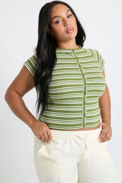 boohoo Top rayé boutonné à manches cap<Femme Tops