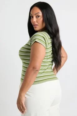 boohoo Top rayé boutonné à manches cap<Femme Tops