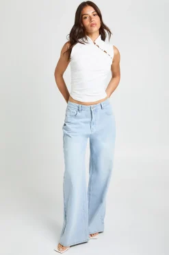 Top Sans Manches Asymétrique Froncé Avec Boutons