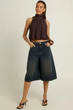 boohoo Top Sans Manches À Col Montant Et Ourlet Bouffant<Femme Looks Chocolat|Tops