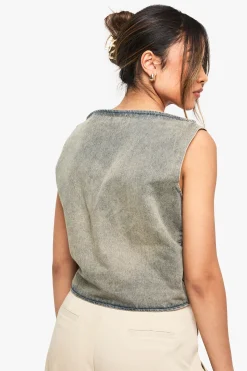 boohoo Top sans manches délavé gris<Femme Denim|Denim