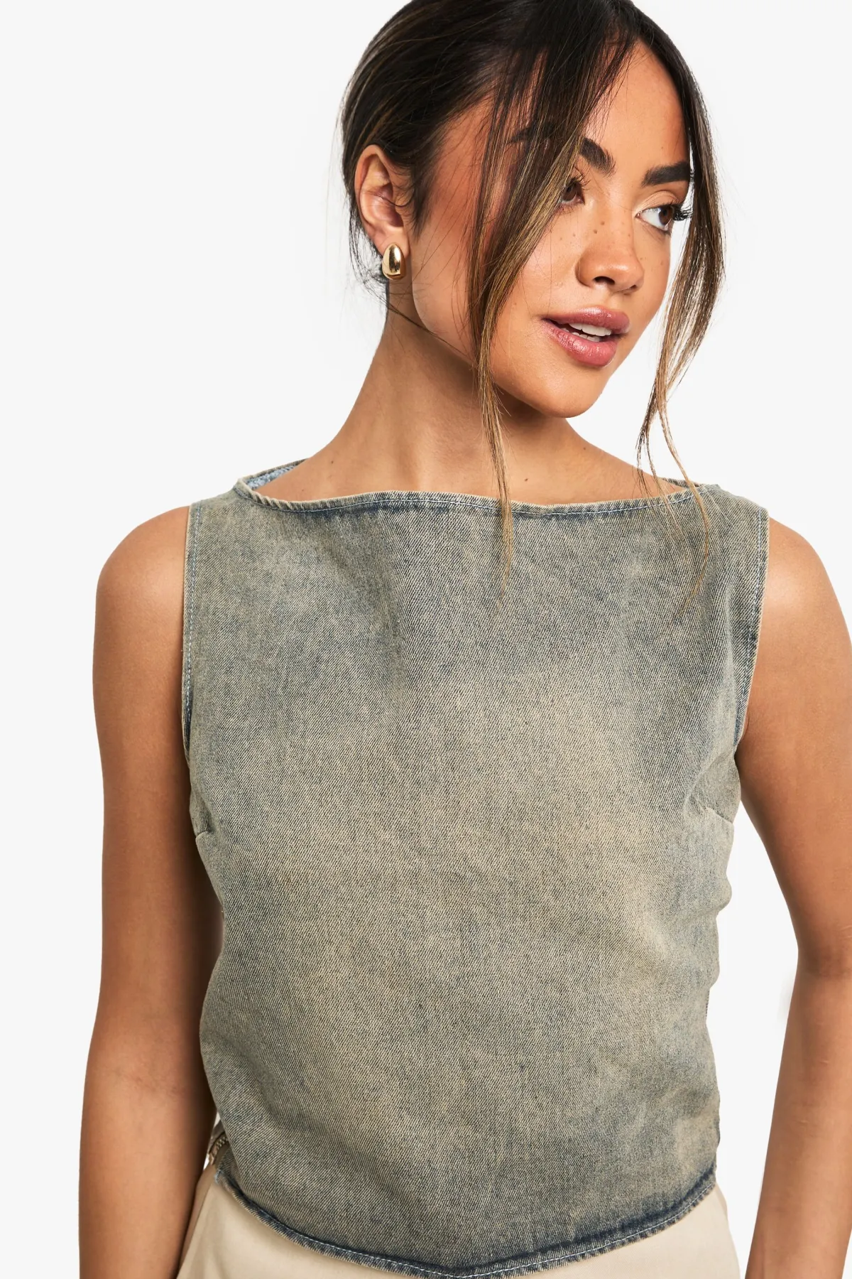 boohoo Top sans manches délavé gris<Femme Denim|Denim