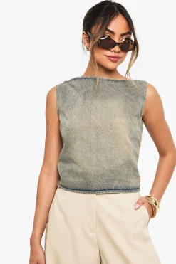 boohoo Top sans manches délavé gris<Femme Denim|Denim