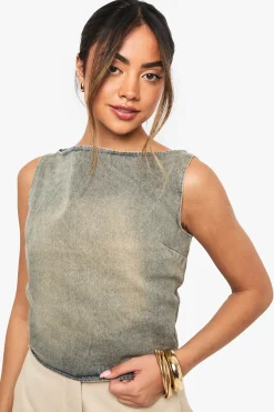 boohoo Top sans manches délavé gris<Femme Denim|Denim