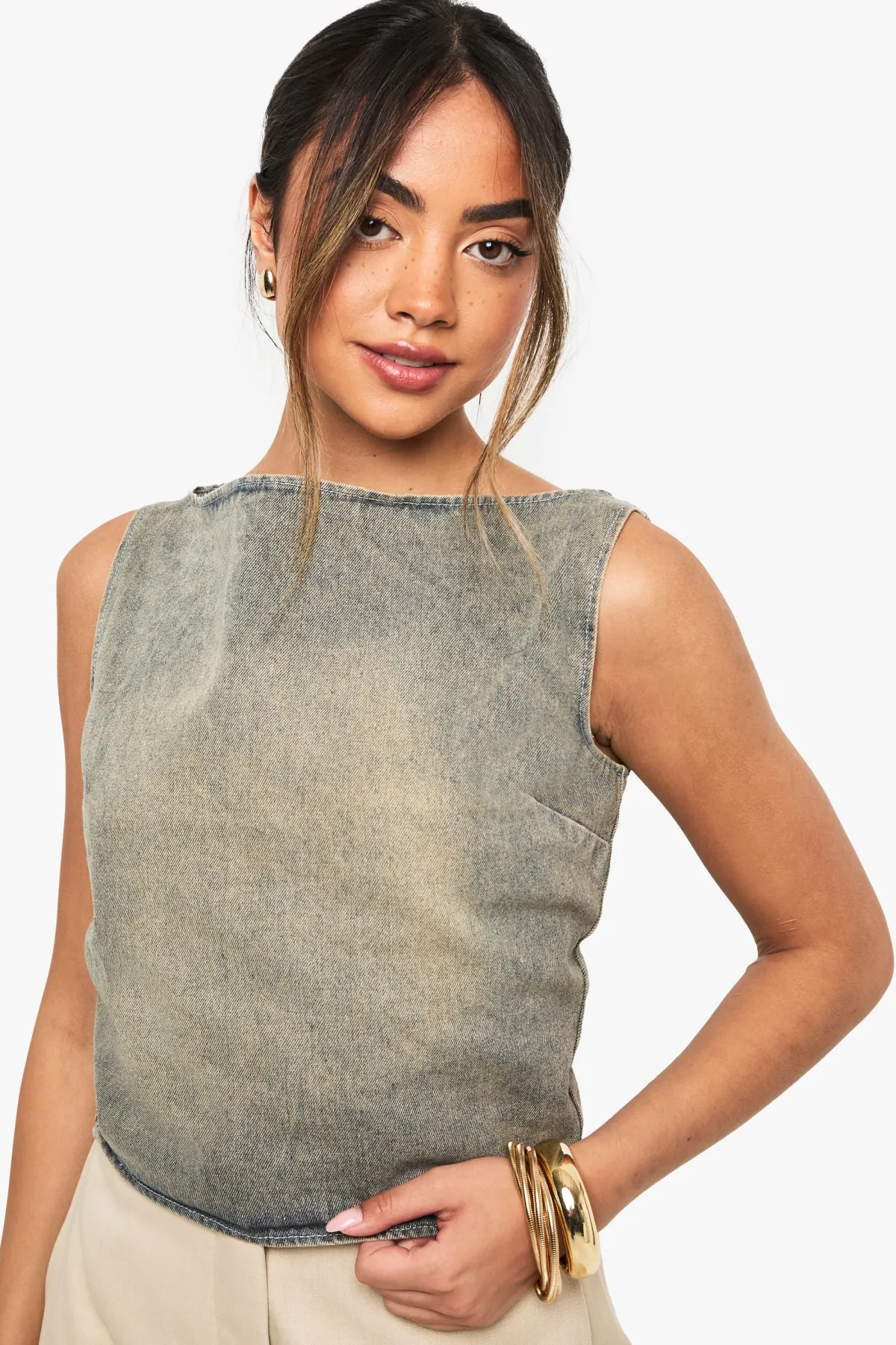 boohoo Top sans manches délavé gris<Femme Denim|Denim