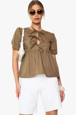 Top smock en popeline de coton à nouer à l'avant
