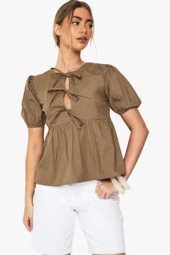 Top smock en popeline de coton à nouer à l'avant