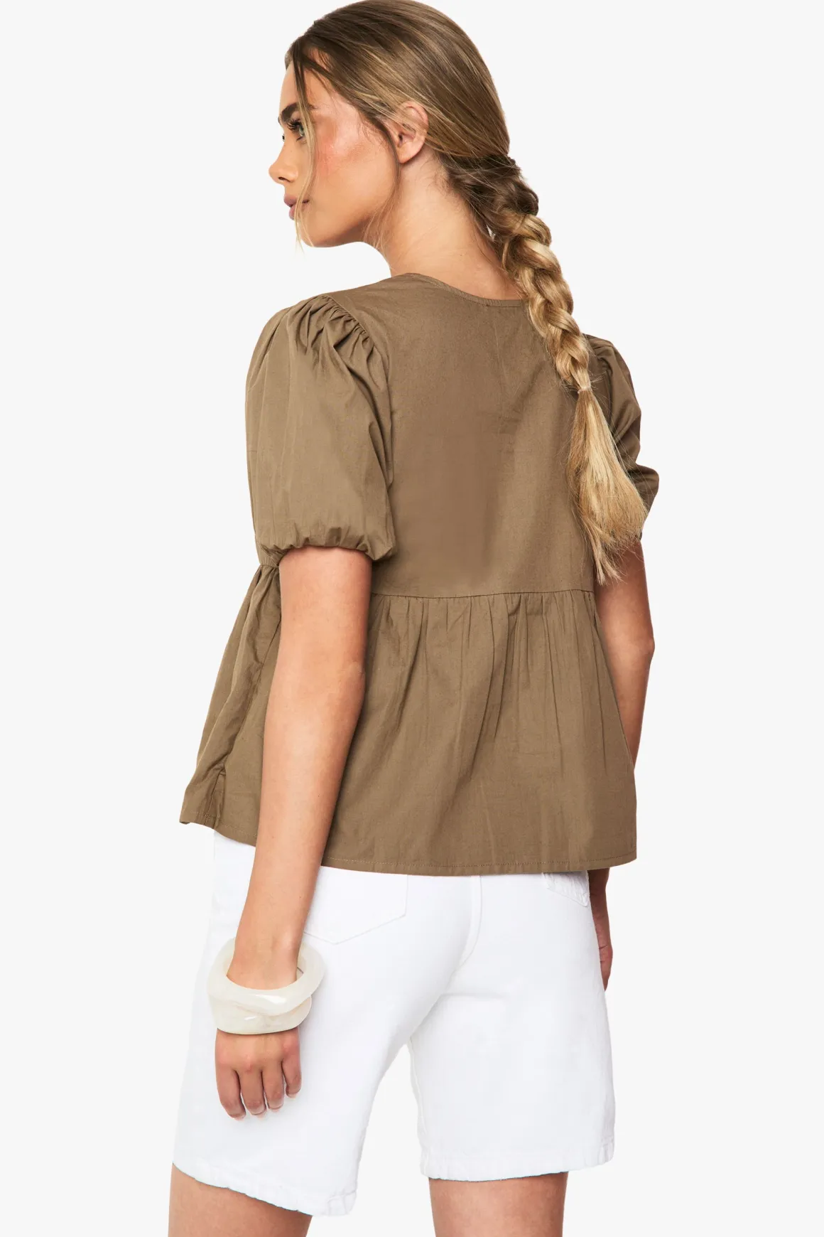 Top smock en popeline de coton à nouer à l'avant