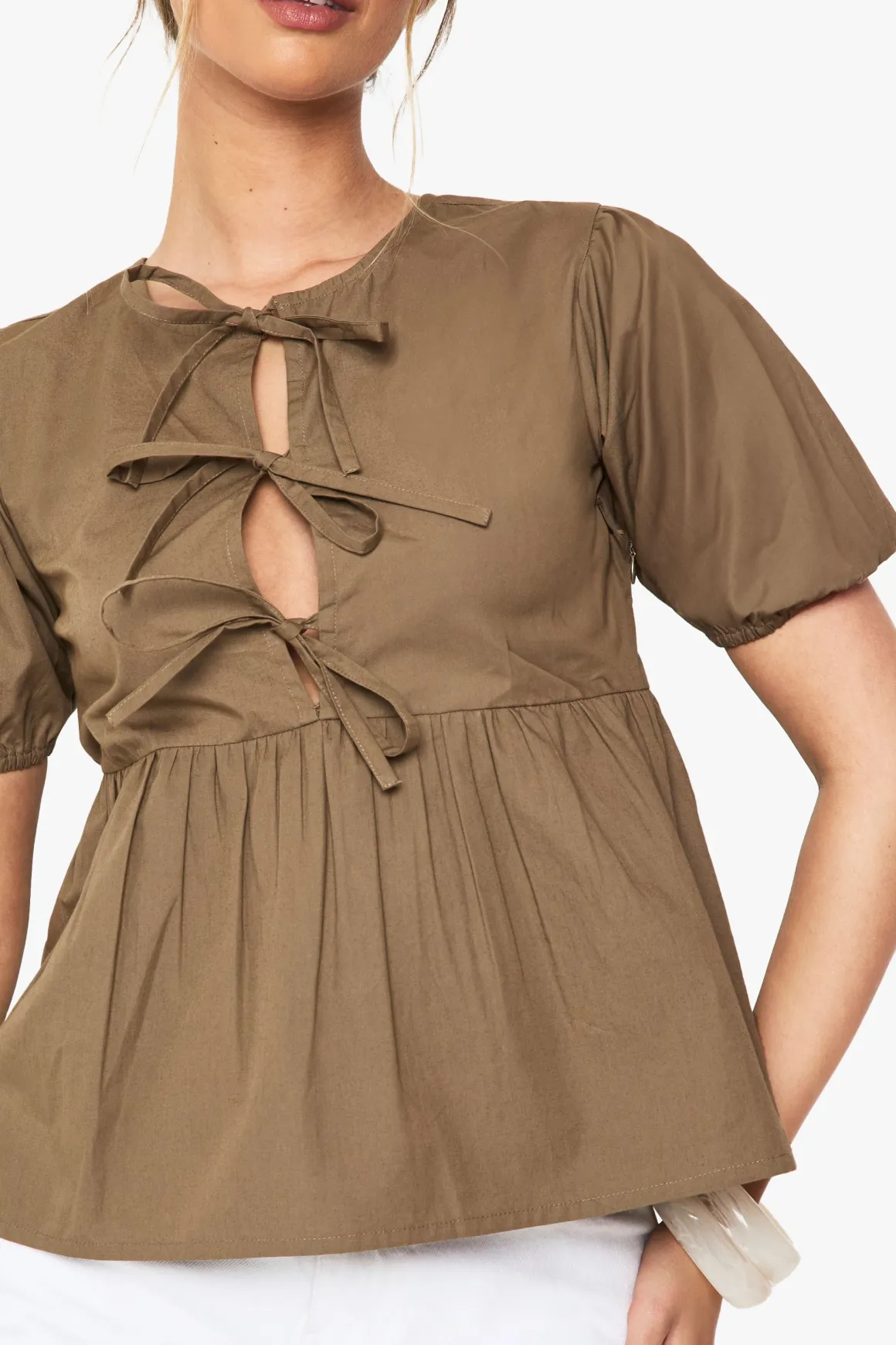 Top smock en popeline de coton à nouer à l'avant