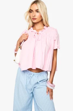 Top smock en popeline froncé