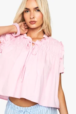 Top smock en popeline froncé