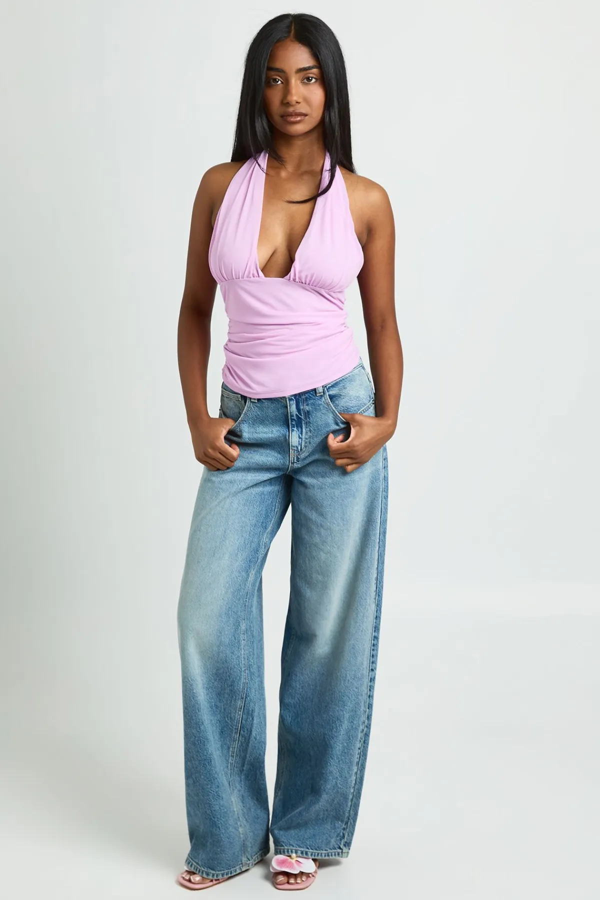 boohoo Top Texturé Dos Nu À Encolure Licou Plongeante<Femme Tops