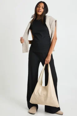 Top texturé pour maternité & pantalon à jambes larges à taille élastiquée, ensemble coordonné
