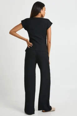Top texturé pour maternité & pantalon à jambes larges à taille élastiquée, ensemble coordonné