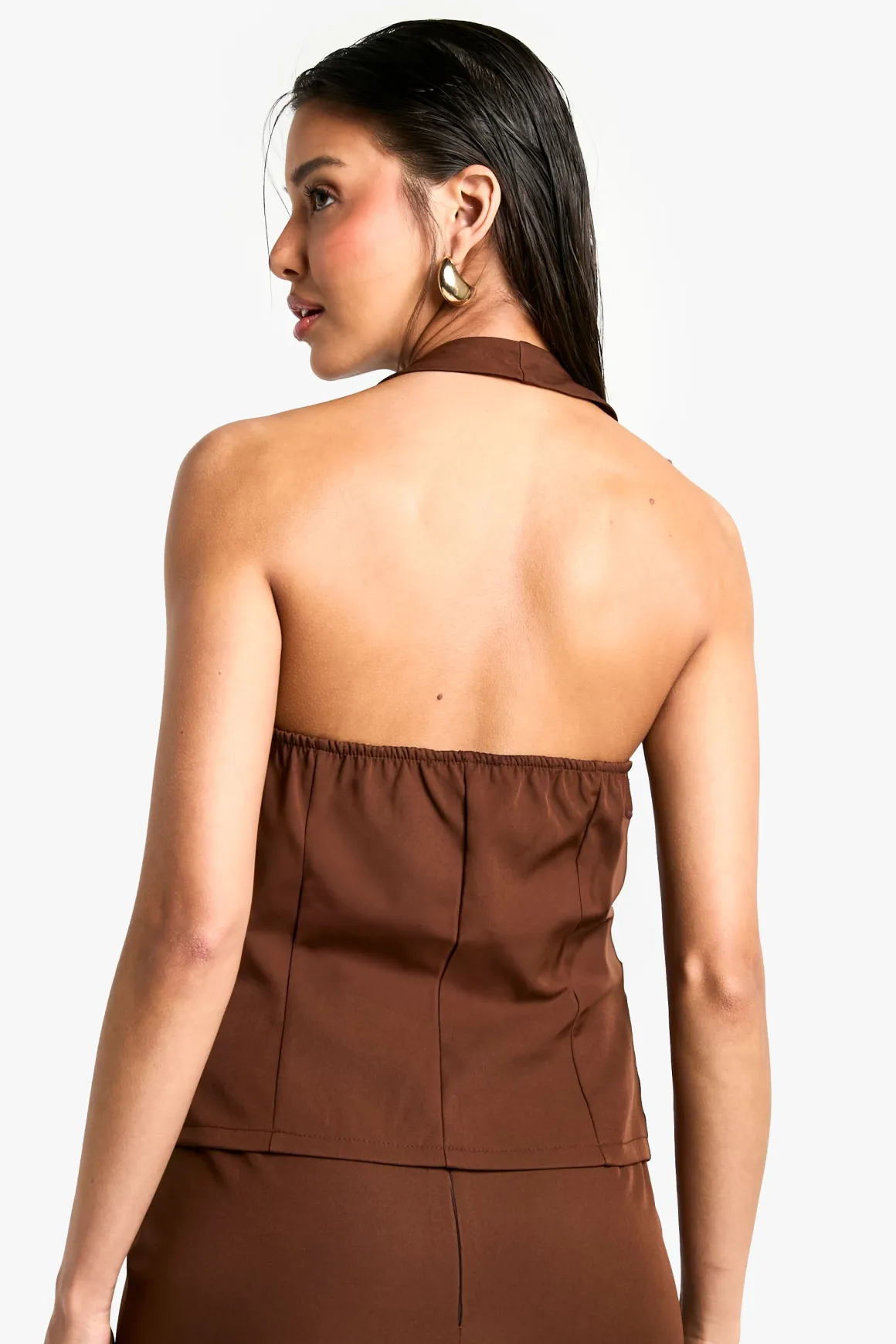 Top tissé à encolure halter et décolleté plongeant
