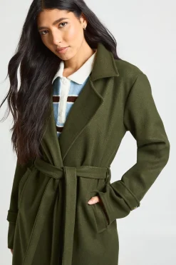 Trench Ceinturé Aspect Laine Taille Haute