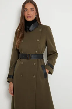 Trench Ceinturé À Double Boutonnage Avec Garnitures SYNTHÉTIQUE Et Boutons Militaires
