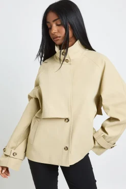 Trench-coat Ceinturé À Col Cheminée