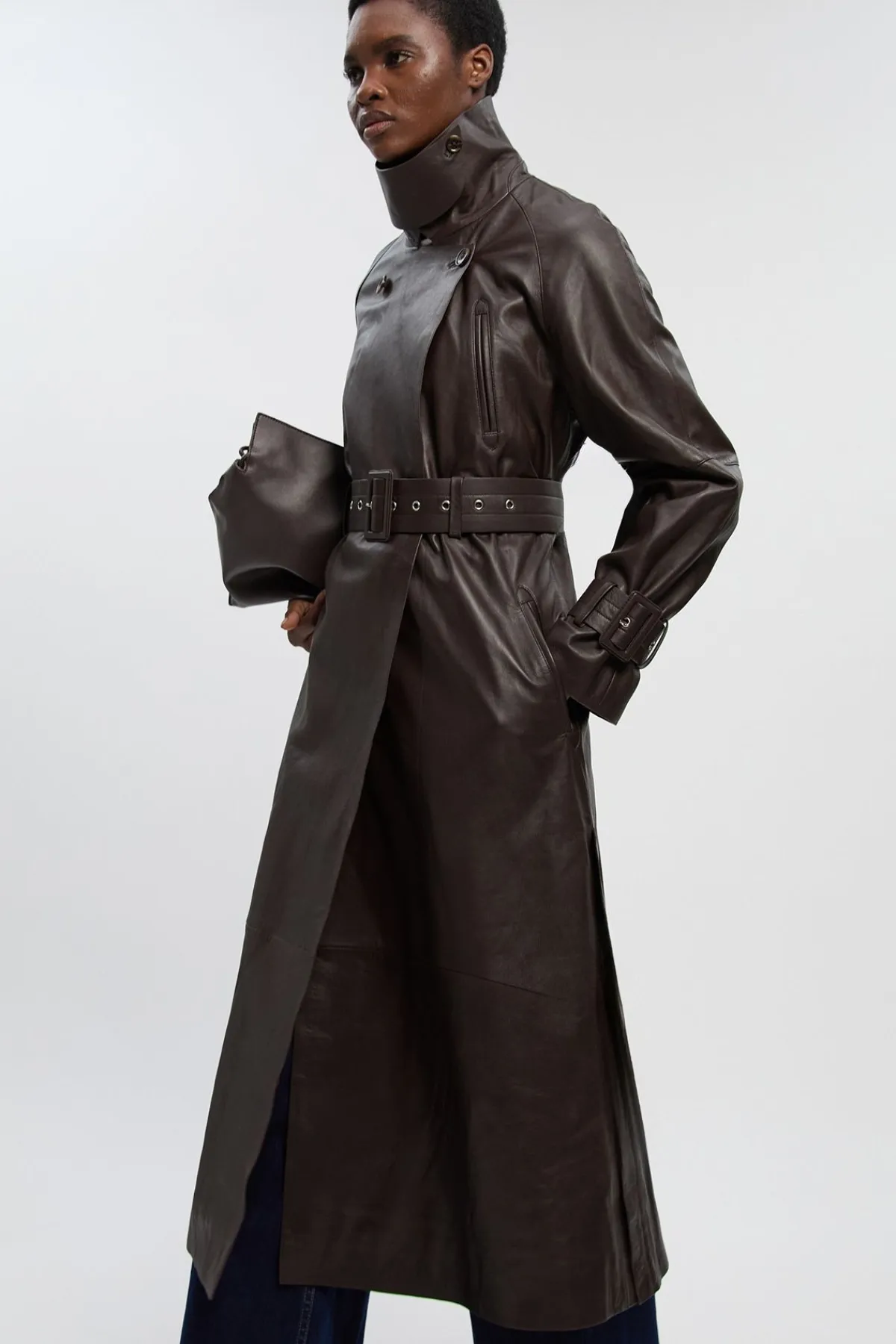 KarenMillen Trench-coat Ceinturé En Cuir Petite<Femme Vestes & Manteaux|Trenchs