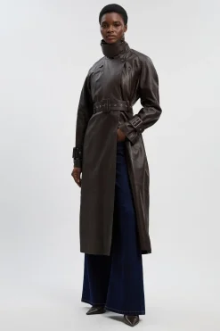 KarenMillen Trench-coat Ceinturé En Cuir Petite<Femme Vestes & Manteaux|Trenchs