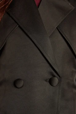 Trench-coat Ceinturé En Satin Noir Pour Occasions Spéciales