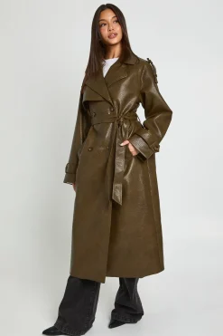 Trench-coat Ceinturé En Synthétiquecuir