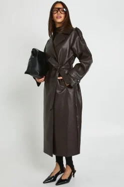Trench-coat Ceinturé En Synthétique