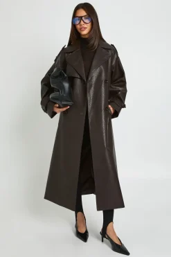 Trench-coat Ceinturé En Synthétique