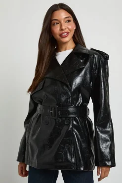 Trench-coat Ceinturé En Synthétiquecuir Effet Croco