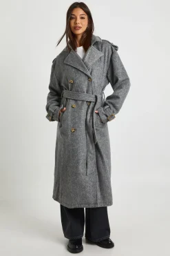 Trench-coat ceinturé à l'allure de laine texturée