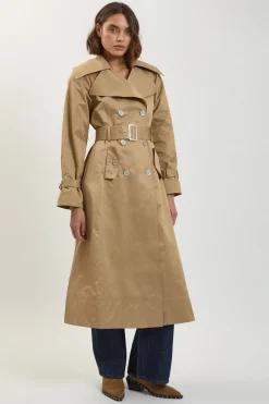 Trench-Coat Classique Ceinturé en Coton Brillant