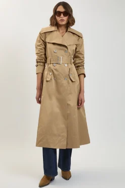 Trench-Coat Classique Ceinturé en Coton Brillant