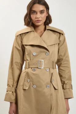 Trench-Coat Classique Ceinturé en Coton Brillant