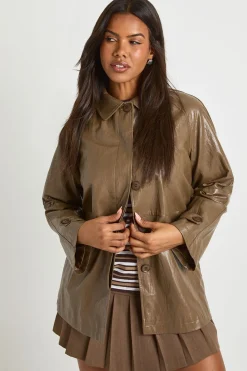 Trench-coat à col court en synthétique