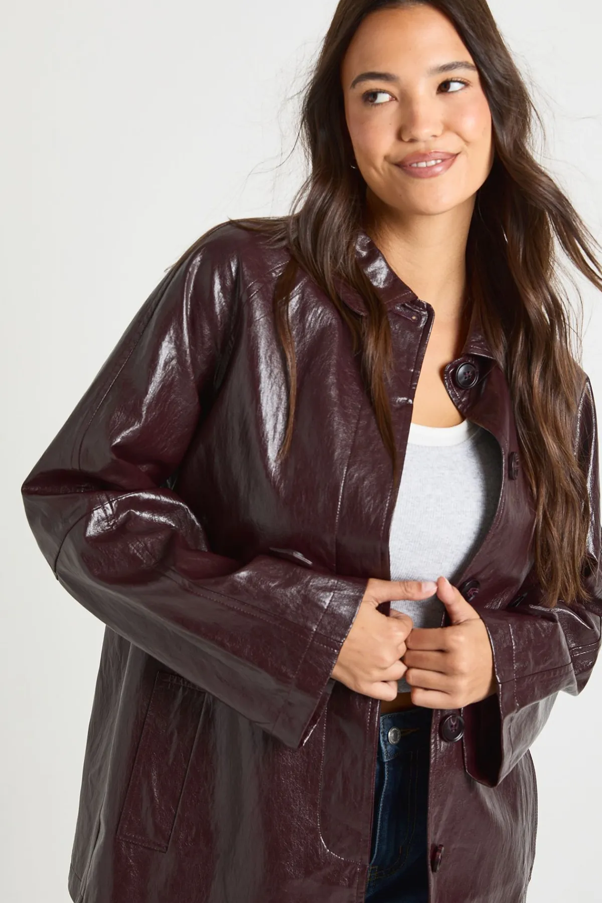 boohoo Trench-coat à col court en synthétique<Femme Manteaux Et Vestes D’Automne|Vestes & Manteaux