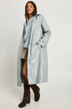 Trench-coat à col long en synthétique