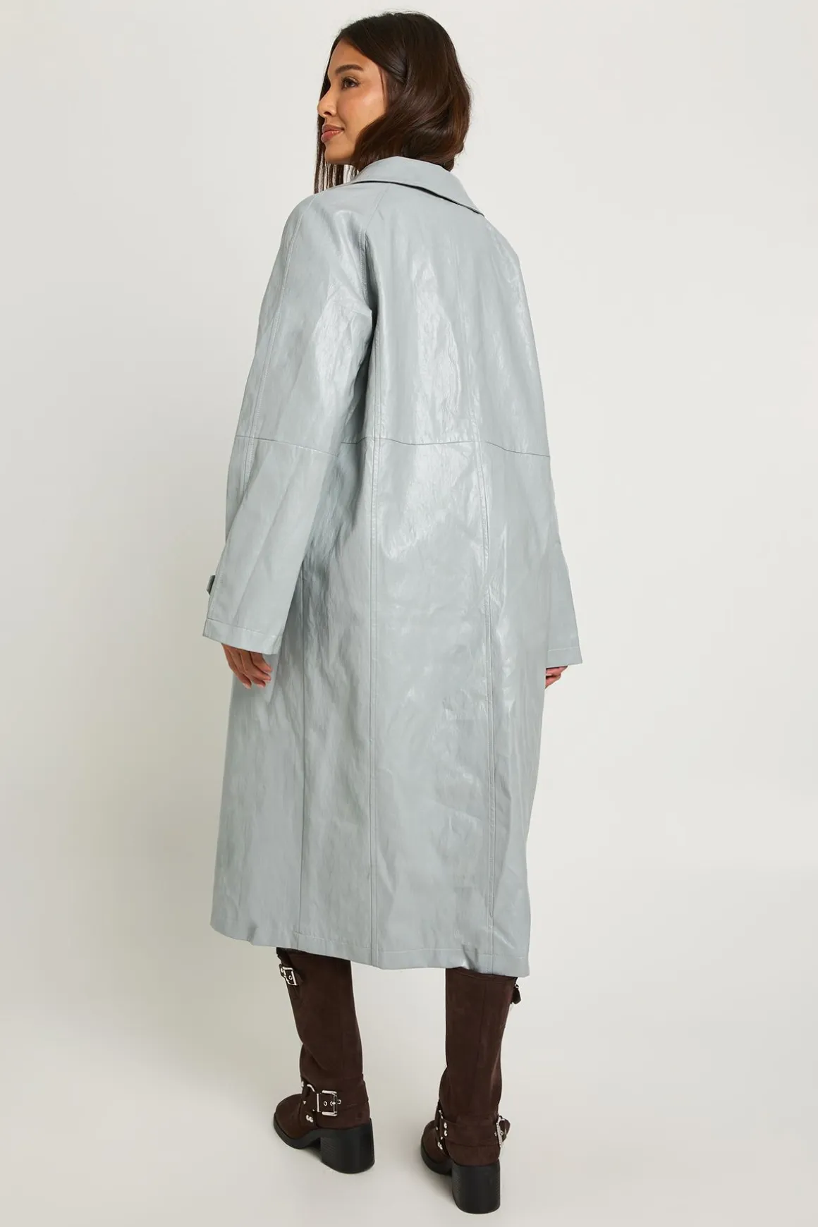 Trench-coat à col long en synthétique