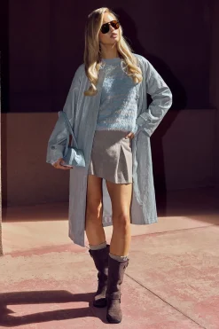 Trench-coat à col long en synthétique