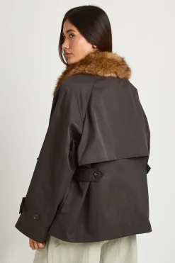 Trench-coat Col Montant Avec Bordure En Synthétique