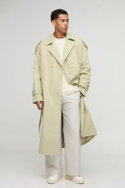 Trench-coat double boutonné en sergé surdimensionné