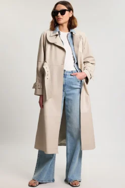 Trench-coat En Cuir Avec Ceinture