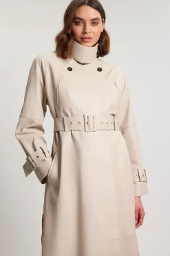 Trench-coat En Cuir Avec Ceinture
