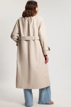 Trench-coat En Cuir Avec Ceinture