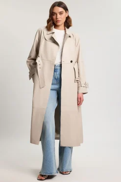 Trench-coat En Cuir Avec Ceinture